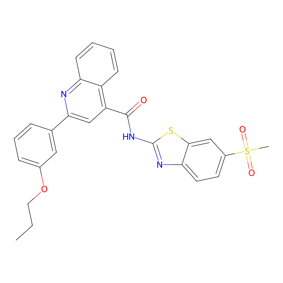 N-(6-methylsulfonyl-1,3-benzothiazol-2-yl)-2-(3-propoxyphenyl)quinoline-4-carboxamide molecular structure, CAS 444926-30-1
