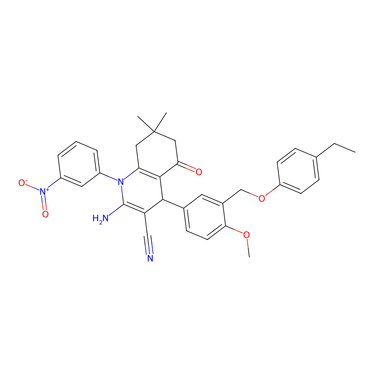 2-amino-4-[3-[(4-ethylphenoxy)methyl]-4-methoxyphenyl]-7,7-dimethyl-1-(3-nitrophenyl)-5-oxo-6,8-dihydro-4H-quinoline-3-carbonitrile molecular structure, CAS 444926-32-3