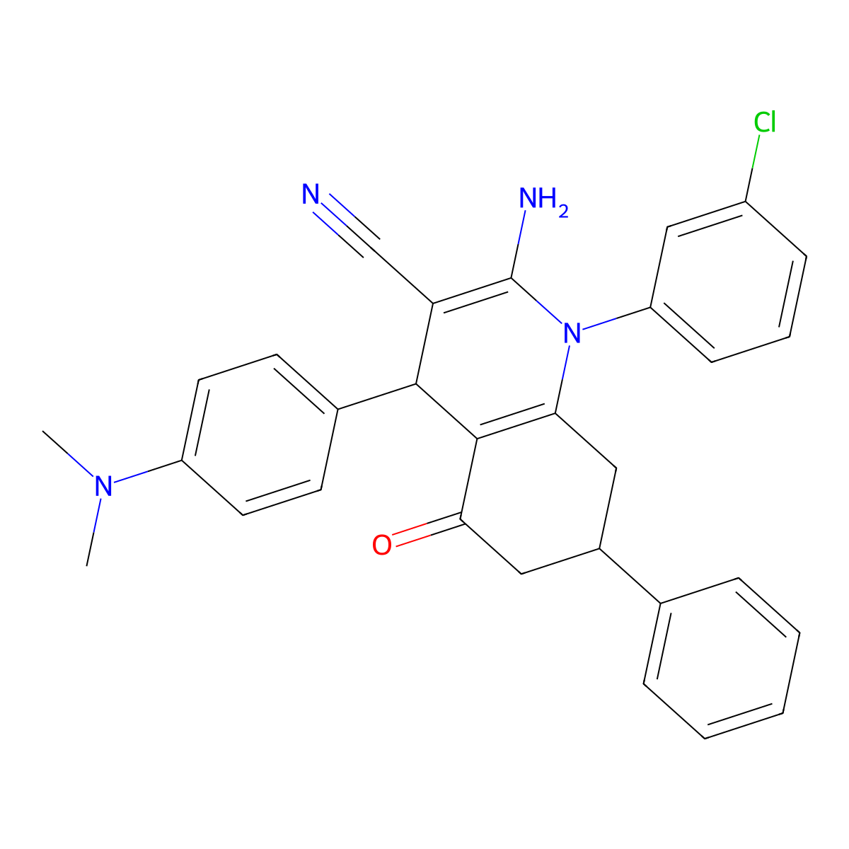 2-Amino-1-(3-chlorophenyl)-4-[4-(dimethylamino)phenyl]-5-oxo-7-phenyl-1,4,5,6,7,8-hexahydro-3-quinolinecarbonitrile molecular structure, CAS 444926-65-2