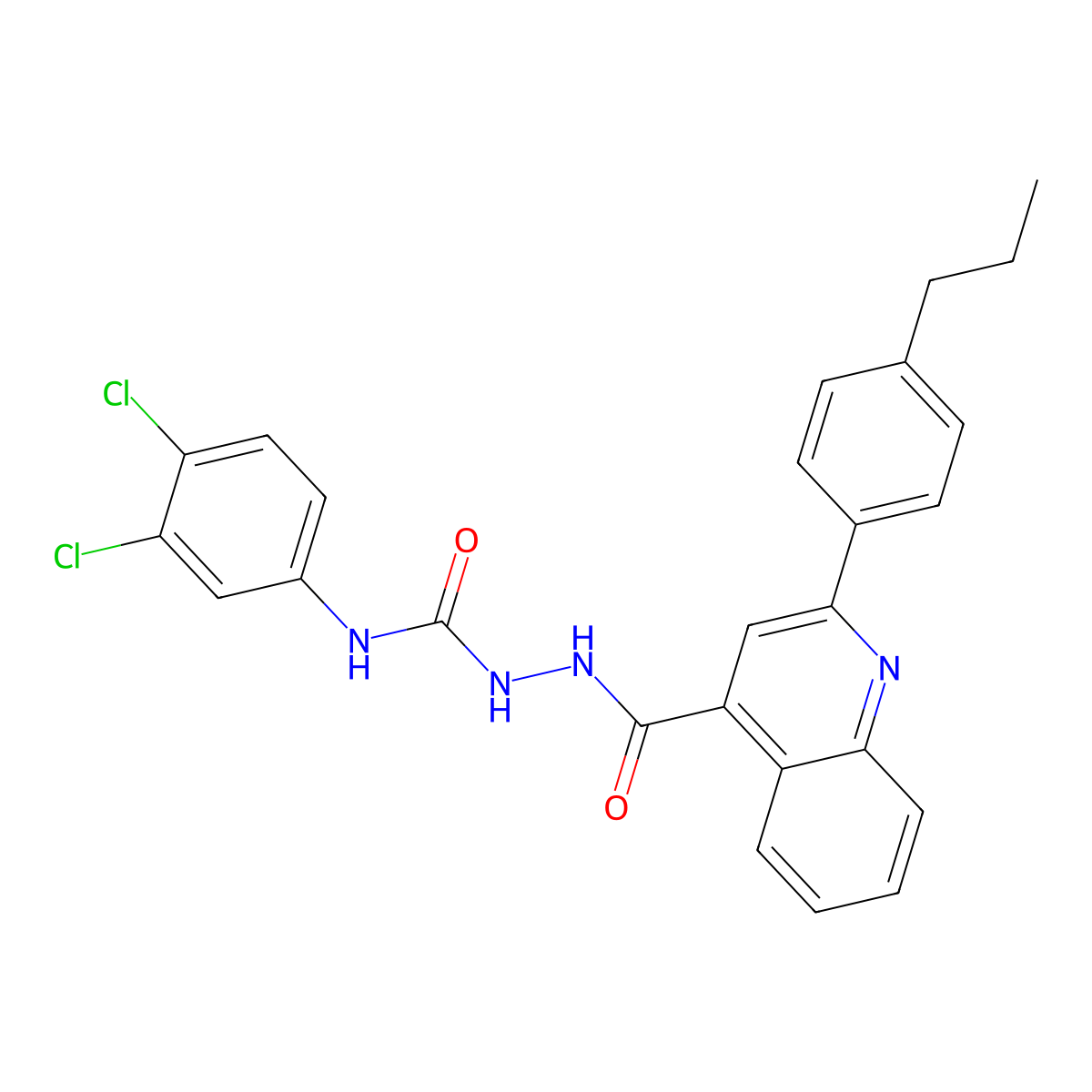 1-(3,4-Dichlorophenyl)-3-[[2-(4-propylphenyl)quinoline-4-carbonyl]amino]urea molecular structure, CAS 444926-67-4