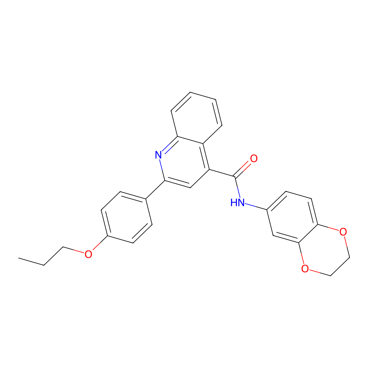 N-(2,3-dihydro-1,4-benzodioxin-6-yl)-2-(4-propoxyphenyl)quinoline-4-carboxamide molecular structure, CAS 444926-78-7