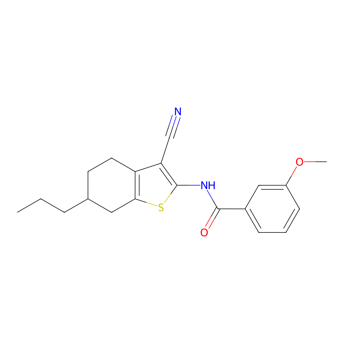 N-(3-cyano-6-propyl-4,5,6,7-tetrahydro-1-benzothiophen-2-yl)-3-methoxybenzamide molecular structure, CAS 444926-88-9