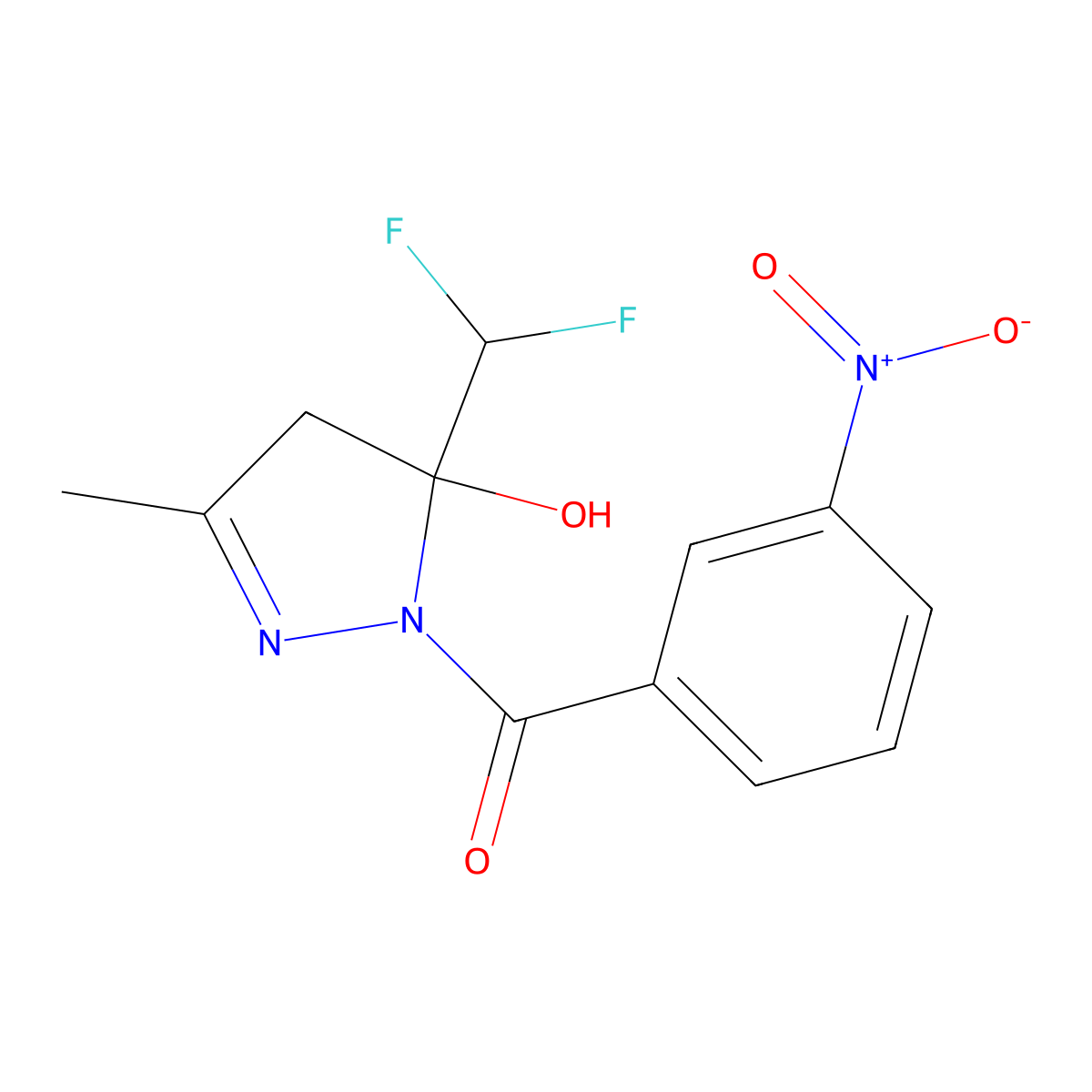 [5-(difluoromethyl)-5-hydroxy-3-methyl-4H-pyrazol-1-yl]-(3-nitrophenyl)methanone molecular structure, CAS 444926-96-9