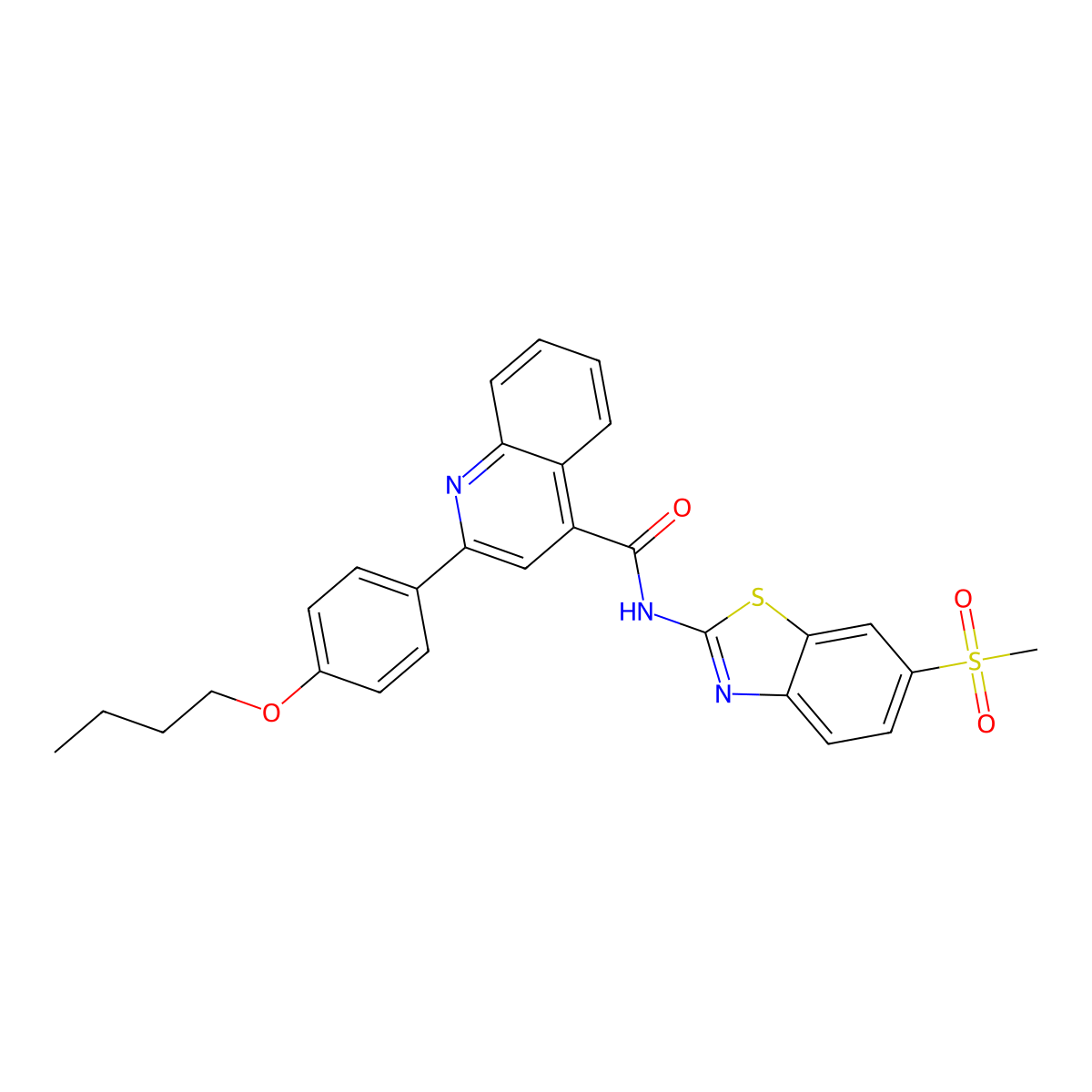 2-(4-butoxyphenyl)-N-(6-methylsulfonyl-1,3-benzothiazol-2-yl)quinoline-4-carboxamide molecular structure, CAS 444926-99-2