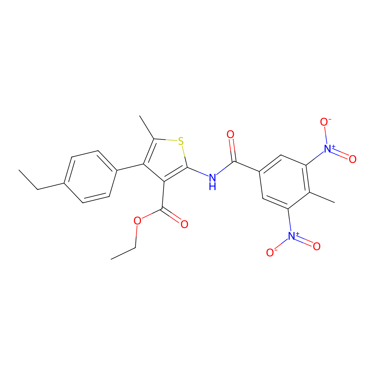 Ethyl 2-({3,5-dinitro-4-methylbenzoyl}amino)-4-(4-ethylphenyl)-5-methyl-3-thiophenecarboxylate molecular structure, CAS 444927-38-2