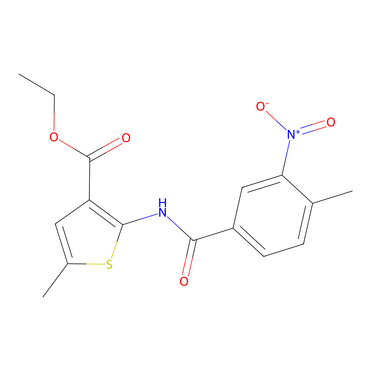 Ethyl 2-({3-nitro-4-methylbenzoyl}amino)-5-methylthiophene-3-carboxylate molecular structure, CAS 444927-45-1