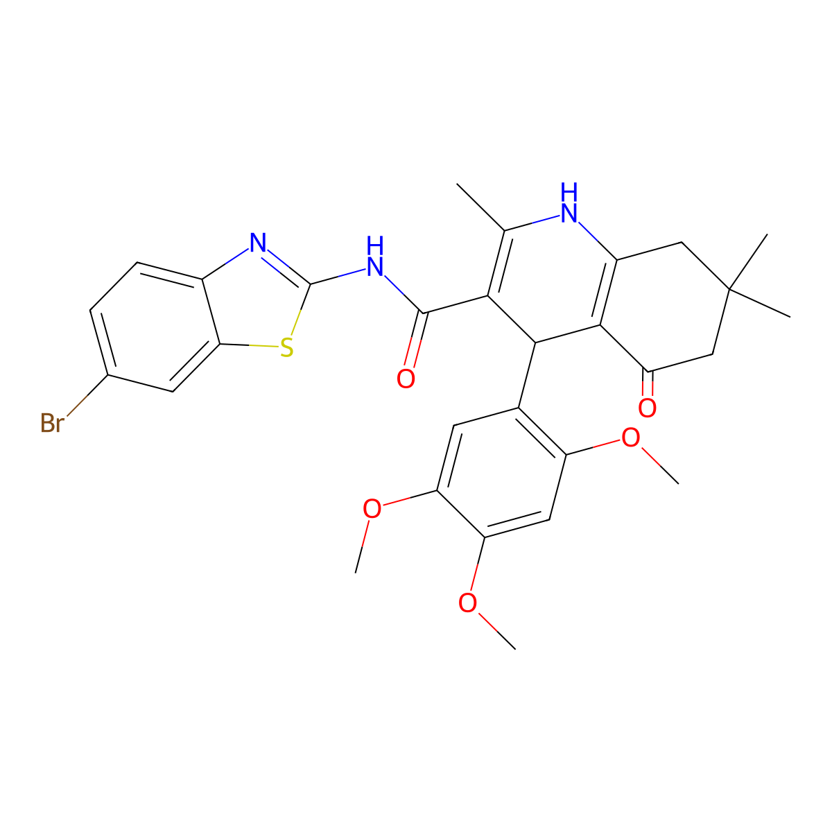 N-(6-bromo-1,3-benzothiazol-2-yl)-2,7,7-trimethyl-5-oxo-4-(2,4,5-trimethoxyphenyl)-1,4,6,8-tetrahydroquinoline-3-carboxamide molecular structure, CAS 444927-47-3