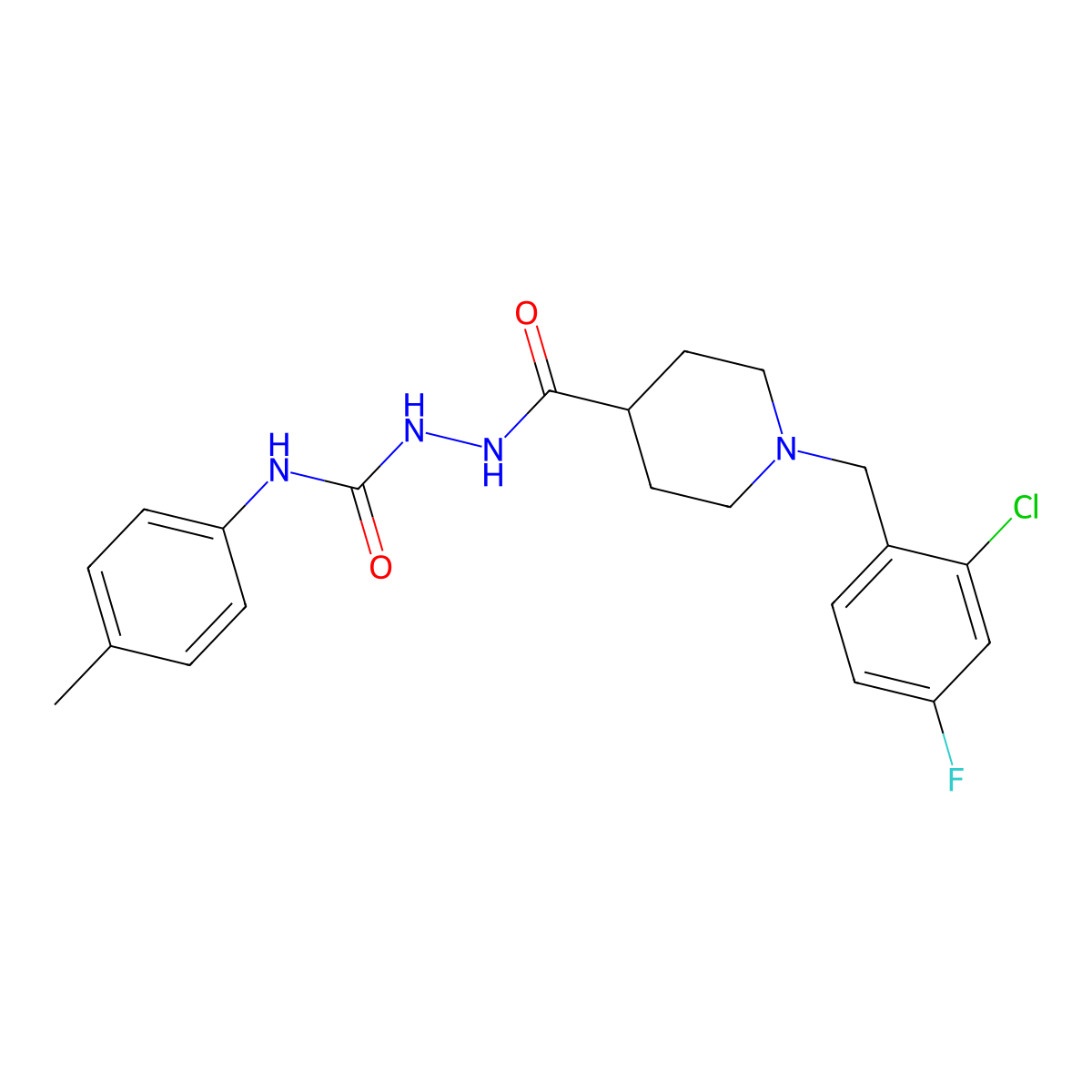 2-{[1-(2-chloro-4-fluorobenzyl)-4-piperidinyl]carbonyl}-N-(4-methylphenyl)hydrazinecarboxamide molecular structure, CAS 444927-52-0