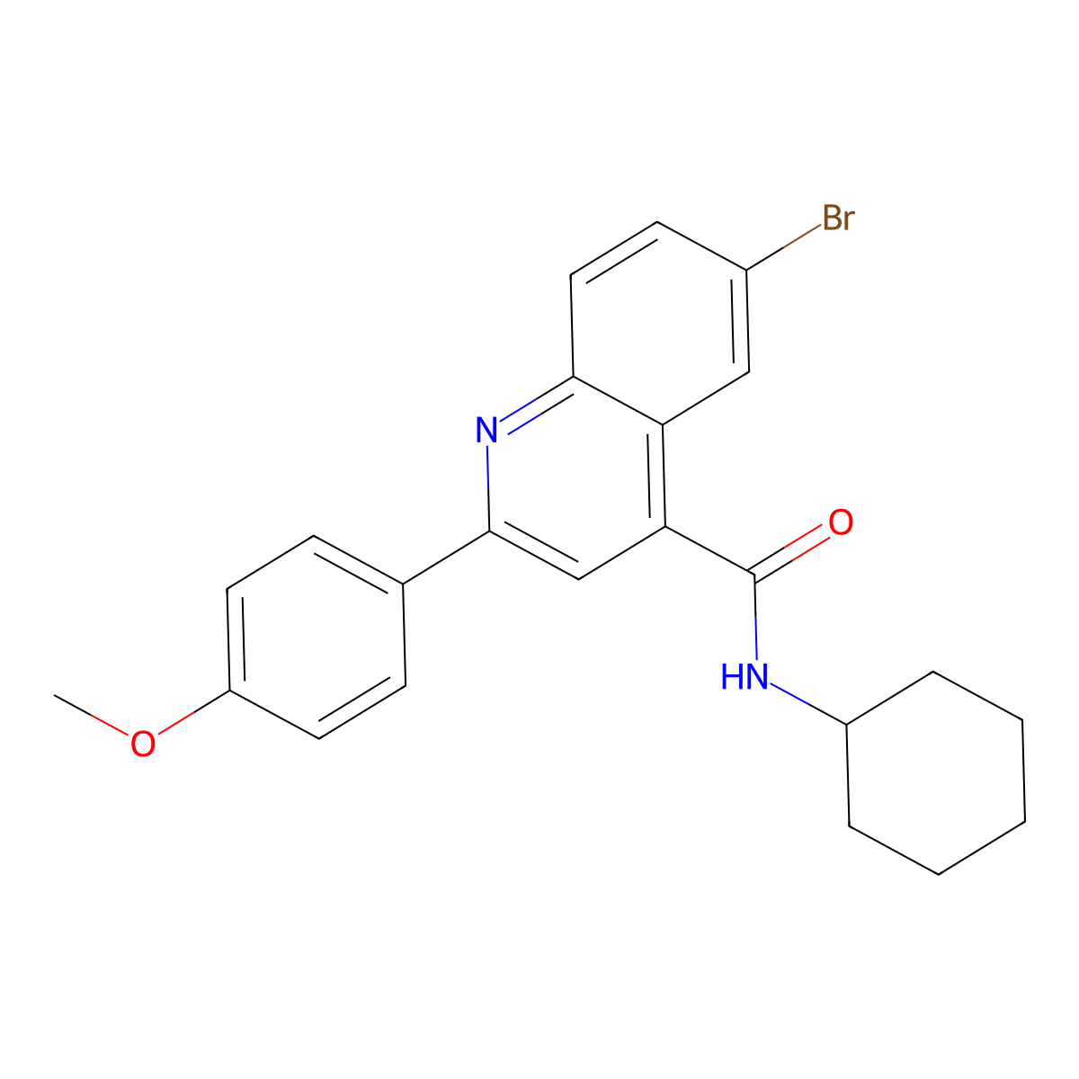 6-bromo-N-cyclohexyl-2-(4-methoxyphenyl)quinoline-4-carboxamide molecular structure, CAS 444927-62-2