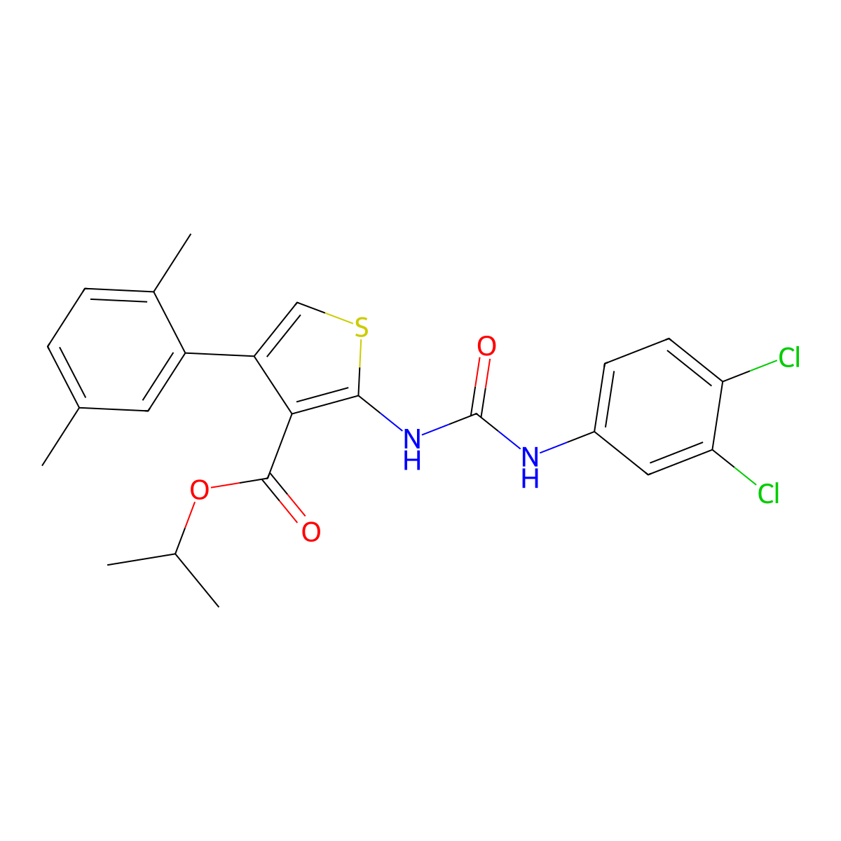 Isopropyl 2-{[(3,4-dichloroanilino)carbonyl]amino}-4-(2,5-dimethylphenyl)-3-thiophenecarboxylate molecular structure, CAS 444927-64-4