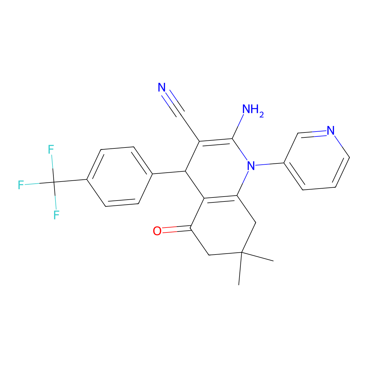 2-amino-7,7-dimethyl-5-oxo-1-pyridin-3-yl-4-[4-(trifluoromethyl)phenyl]-6,8-dihydro-4H-quinoline-3-carbonitrile molecular structure, CAS 444927-82-6