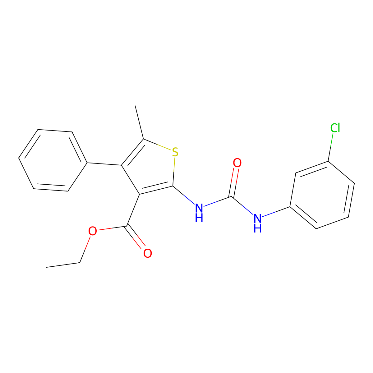 Ethyl 2-{[(3-chloroanilino)carbonyl]amino}-5-methyl-4-phenyl-3-thiophenecarboxylate molecular structure, CAS 444927-84-8