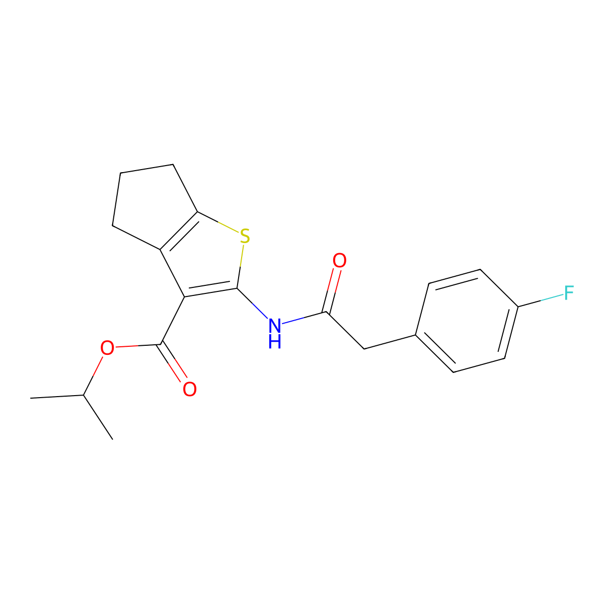 isopropyl 2-{[(4-fluorophenyl)acetyl]amino}-5,6-dihydro-4H-cyclopenta[b]thiophene-3-carboxylate molecular structure, CAS 444927-87-1