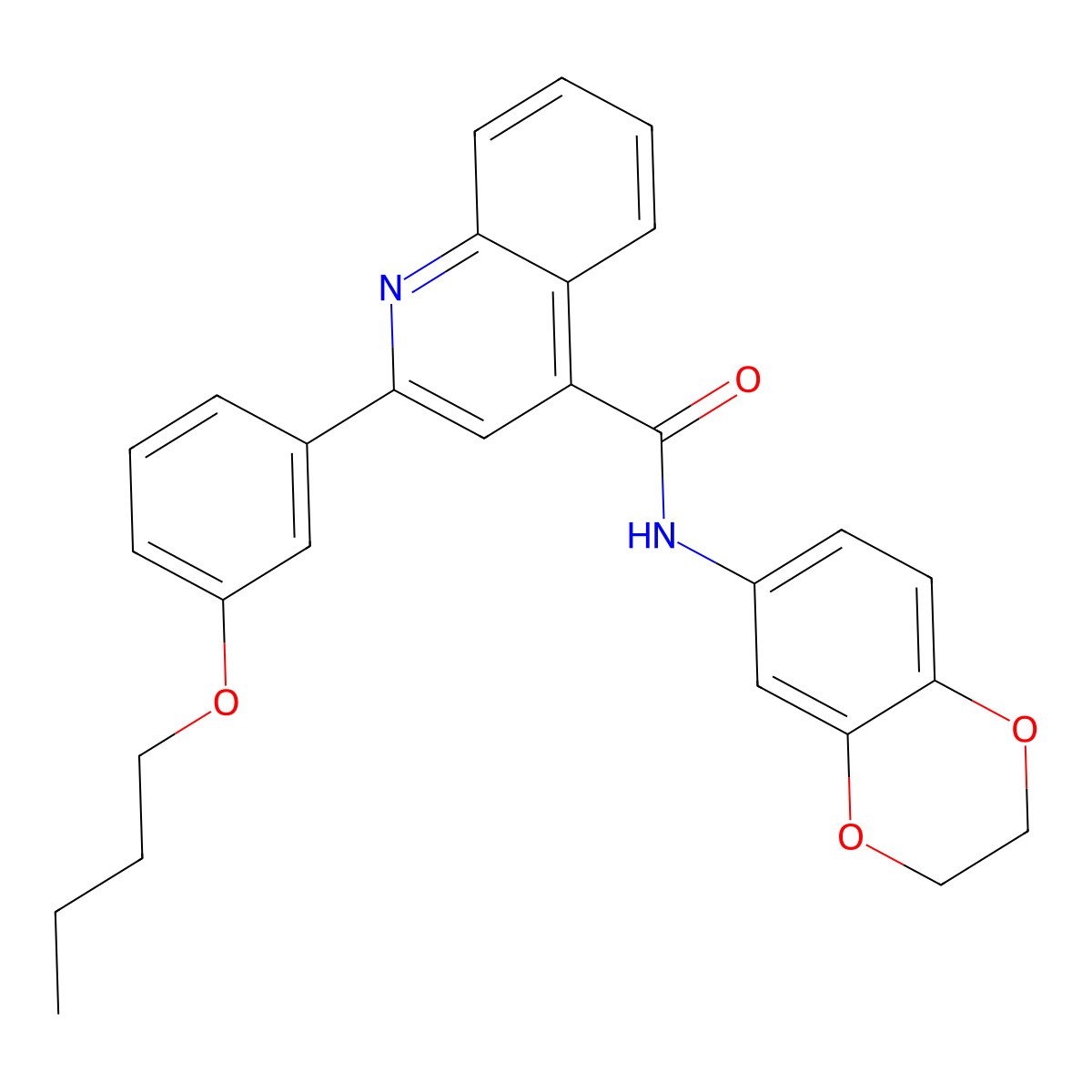2-(3-butoxyphenyl)-N-(2,3-dihydro-1,4-benzodioxin-6-yl)quinoline-4-carboxamide molecular structure, CAS 444927-95-1