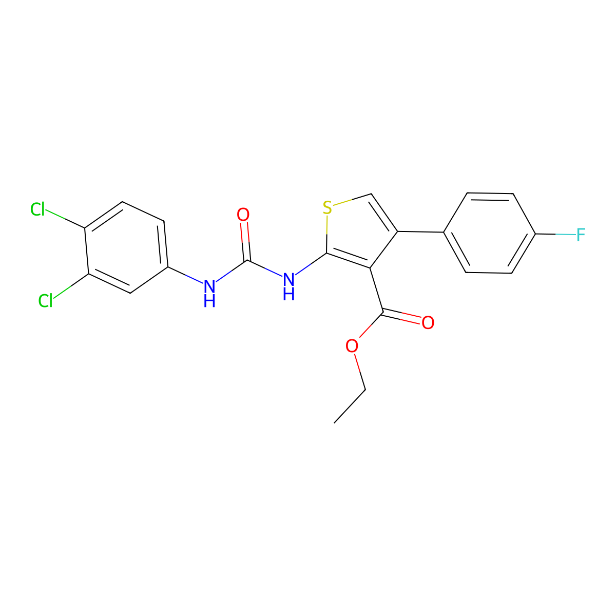 Ethyl 2-[(3,4-dichlorophenyl)carbamoylamino]-4-(4-fluorophenyl)thiophene-3-carboxylate molecular structure, CAS 444927-99-5