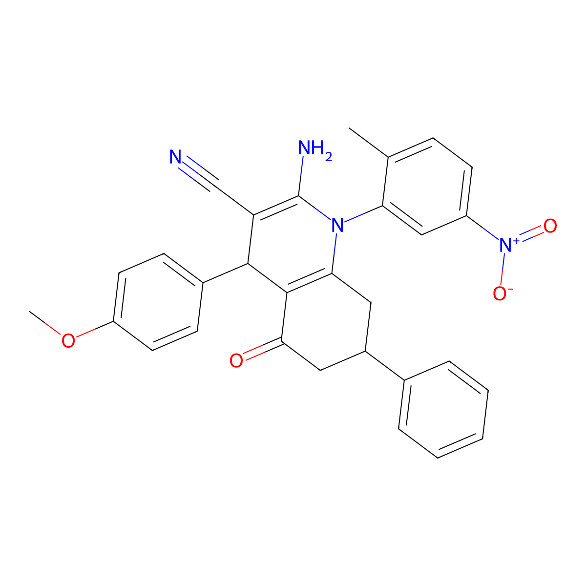 2-Amino-4-(4-methoxyphenyl)-1-(2-methyl-5-nitrophenyl)-5-oxo-7-phenyl-1,4,5,6,7,8-hexahydro-3-quinolinecarbonitrile molecular structure, CAS 444928-01-2