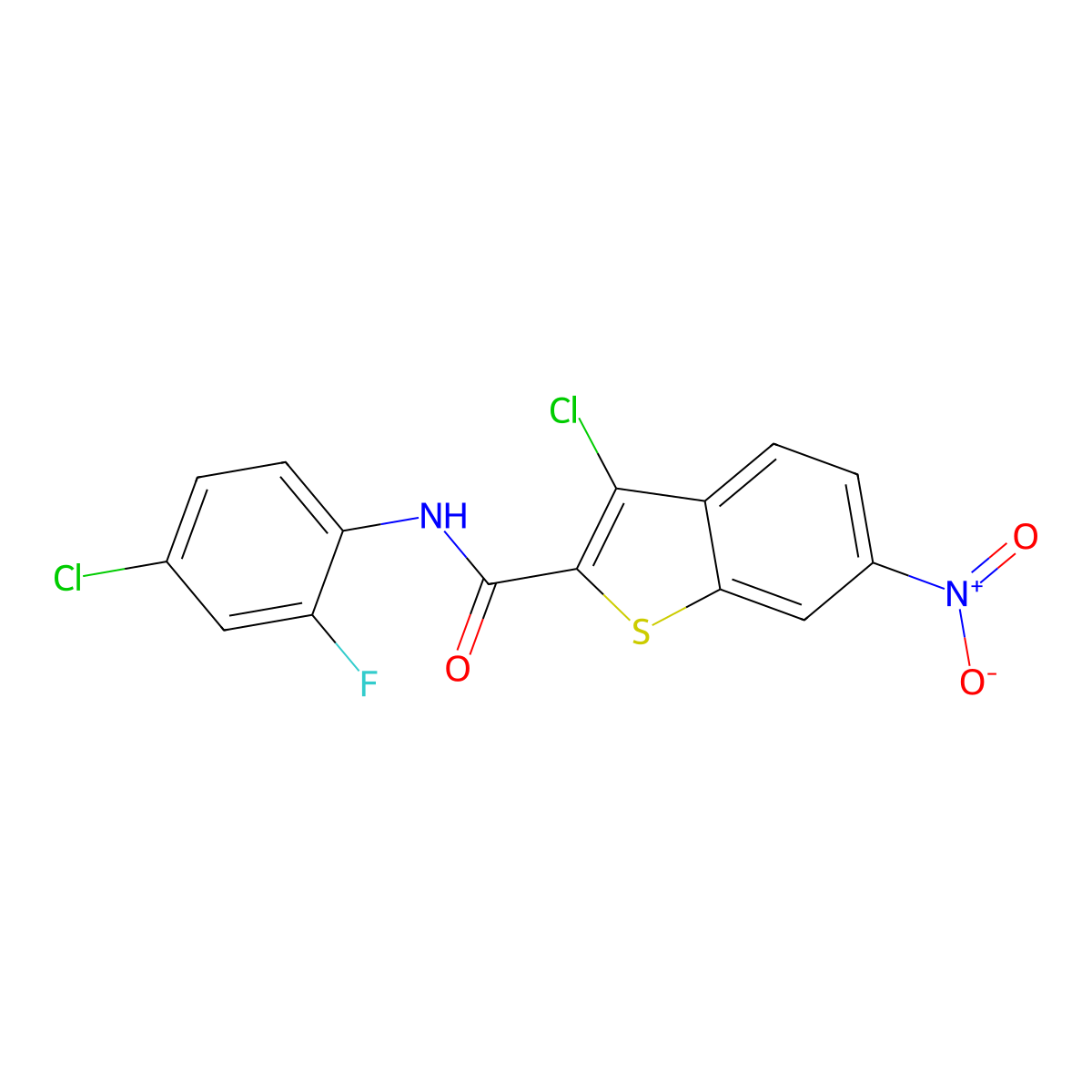 3-chloro-N-(4-chloro-2-fluorophenyl)-6-nitro-1-benzothiophene-2-carboxamide molecular structure, CAS 444928-14-7
