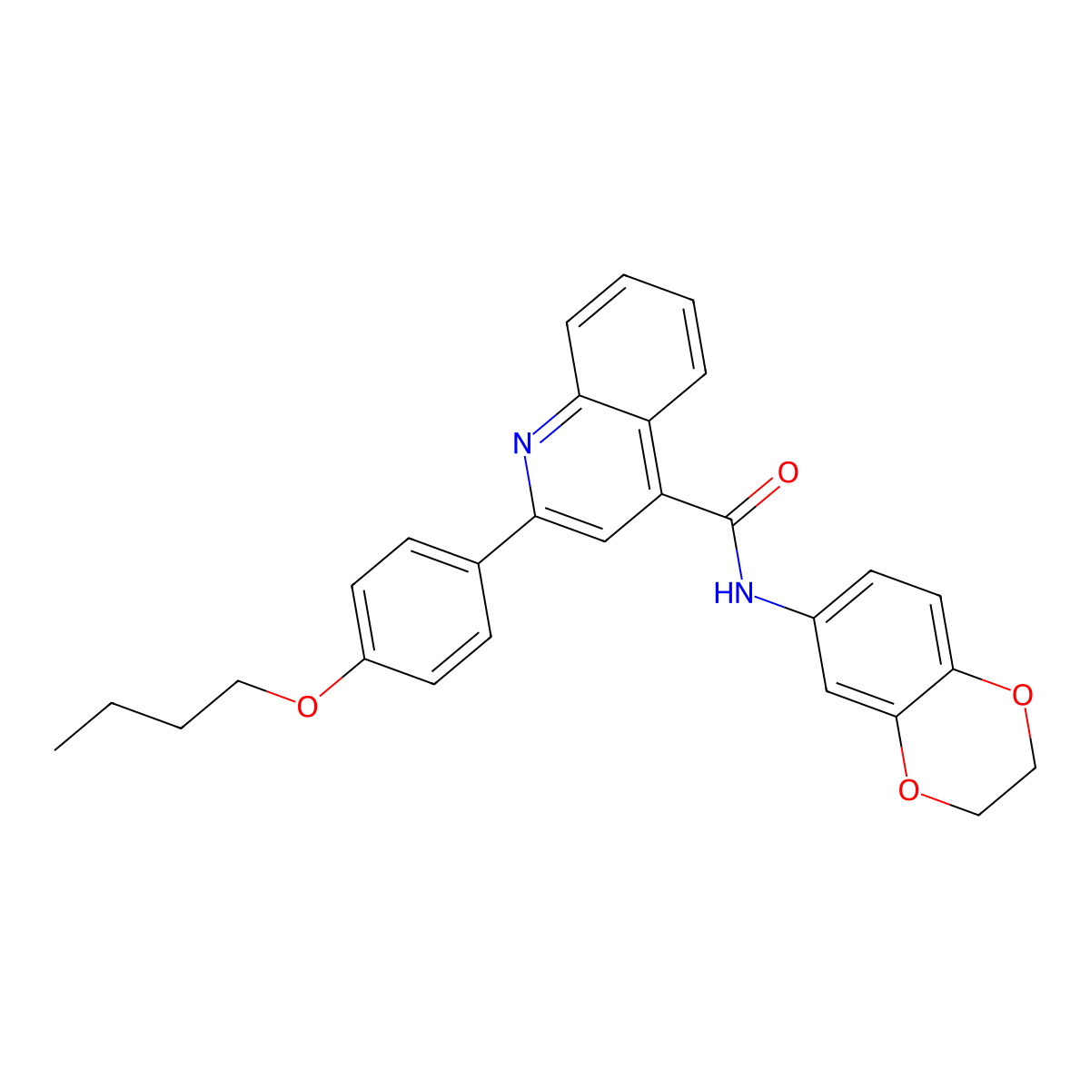 2-(4-butoxyphenyl)-N-(2,3-dihydro-1,4-benzodioxin-6-yl)quinoline-4-carboxamide molecular structure, CAS 444928-18-1