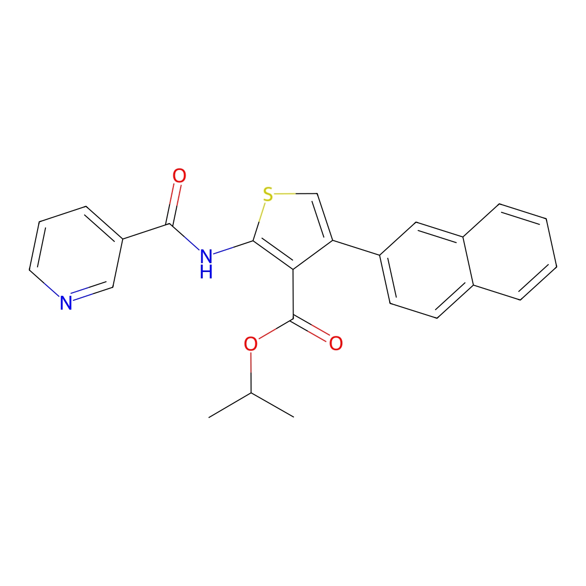Propan-2-yl 4-naphthalen-2-yl-2-(pyridine-3-carbonylamino)thiophene-3-carboxylate molecular structure, CAS 444928-21-6