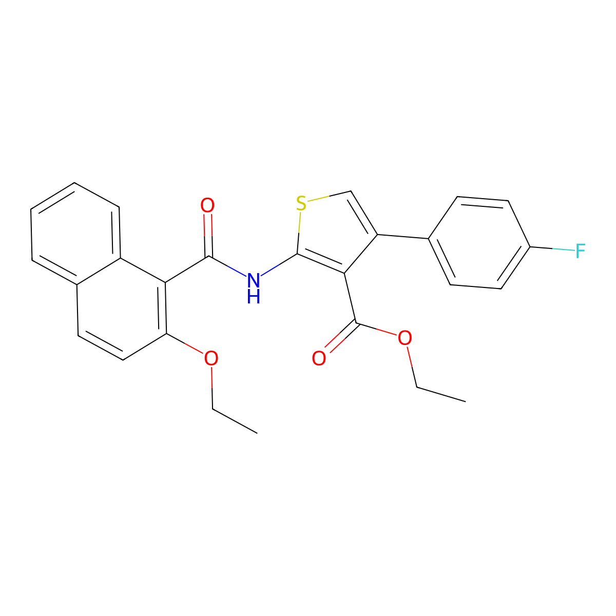 Ethyl 2-[(2-ethoxy-1-naphthoyl)amino]-4-(4-fluorophenyl)thiophene-3-carboxylate molecular structure, CAS 444928-37-4