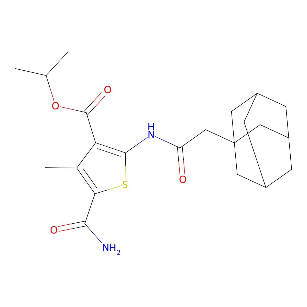 Propan-2-yl 2-[[2-(1-adamantyl)acetyl]amino]-5-carbamoyl-4-methylthiophene-3-carboxylate molecular structure, CAS 444930-32-9