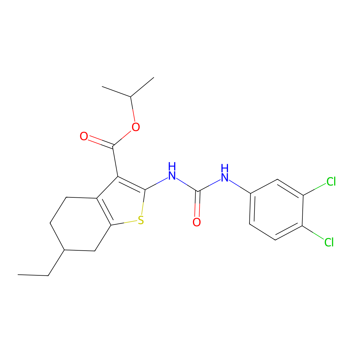 Isopropyl 2-{[(3,4-dichloroanilino)carbonyl]amino}-6-ethyl-4,5,6,7-tetrahydro-1-benzothiophene-3-carboxylate molecular structure, CAS 444930-34-1