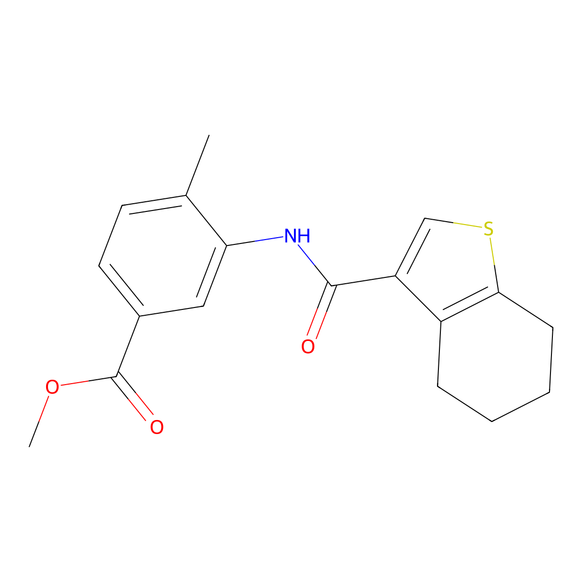 Methyl 4-methyl-3-(4,5,6,7-tetrahydro-1-benzothiophene-3-carbonylamino)benzoate molecular structure, CAS 444930-48-7