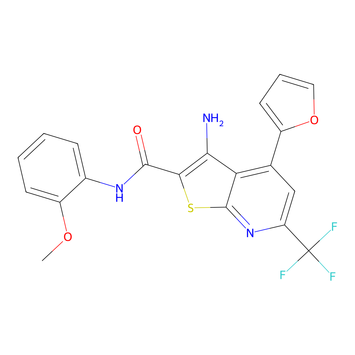 3-amino-4-(furan-2-yl)-N-(2-methoxyphenyl)-6-(trifluoromethyl)thieno[2,3-b]pyridine-2-carboxamide molecular structure, CAS 444930-56-7