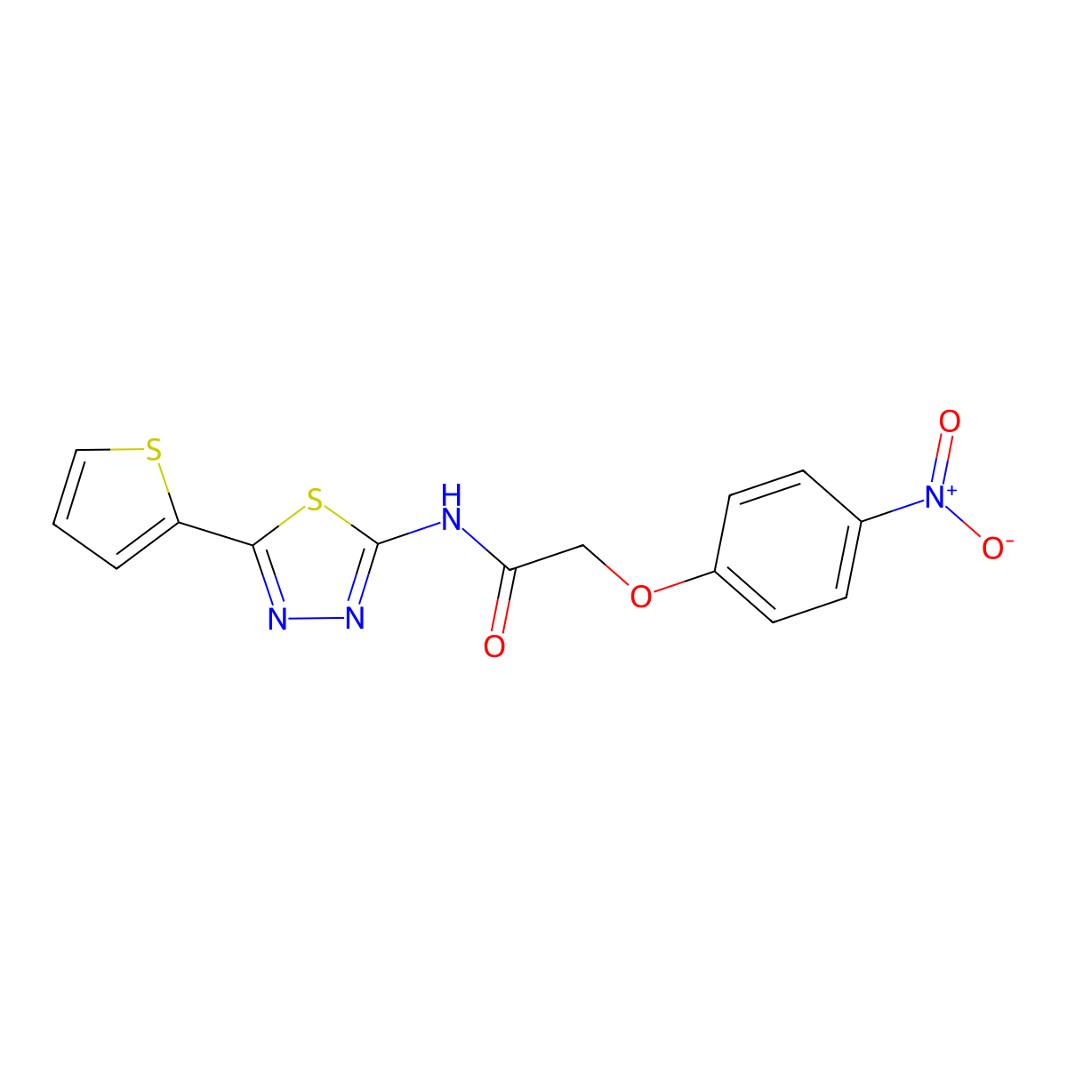 2-(4-nitrophenoxy)-N-(5-thiophen-2-yl-1,3,4-thiadiazol-2-yl)acetamide molecular structure, CAS 444930-62-5