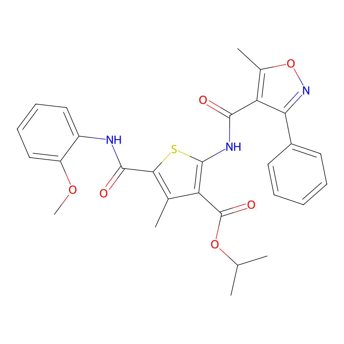Propan-2-yl 5-[(2-methoxyphenyl)carbamoyl]-4-methyl-2-[(5-methyl-3-phenyl-1,2-oxazole-4-carbonyl)amino]thiophene-3-carboxylate molecular structure, CAS 444930-72-7