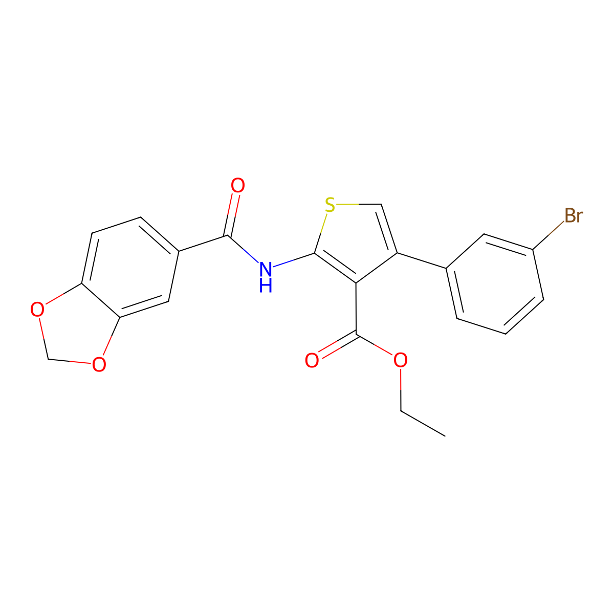 Ethyl 2-(1,3-benzodioxole-5-carbonylamino)-4-(3-bromophenyl)thiophene-3-carboxylate molecular structure, CAS 444930-79-4