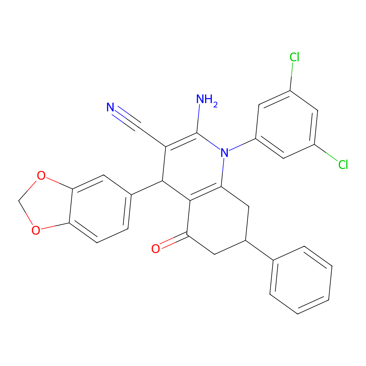 2-Amino-4-(1,3-benzodioxol-5-yl)-1-(3,5-dichlorophenyl)-5-oxo-7-phenyl-4,6,7,8-tetrahydroquinoline-3-carbonitrile molecular structure, CAS 444930-86-3
