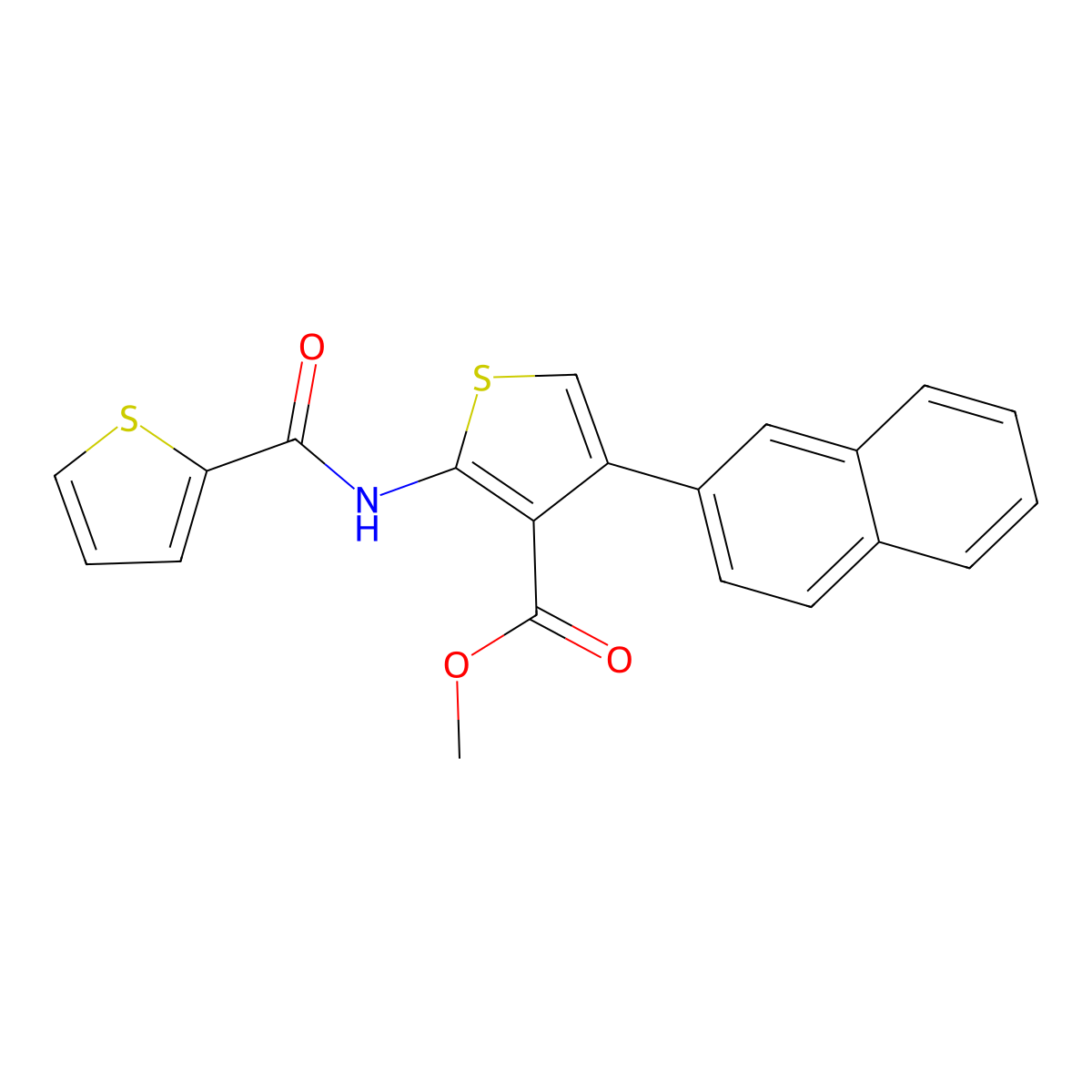 Methyl 4-(2-naphthyl)-2-[(2-thienylcarbonyl)amino]-3-thiophenecarboxylate molecular structure, CAS 444930-90-9