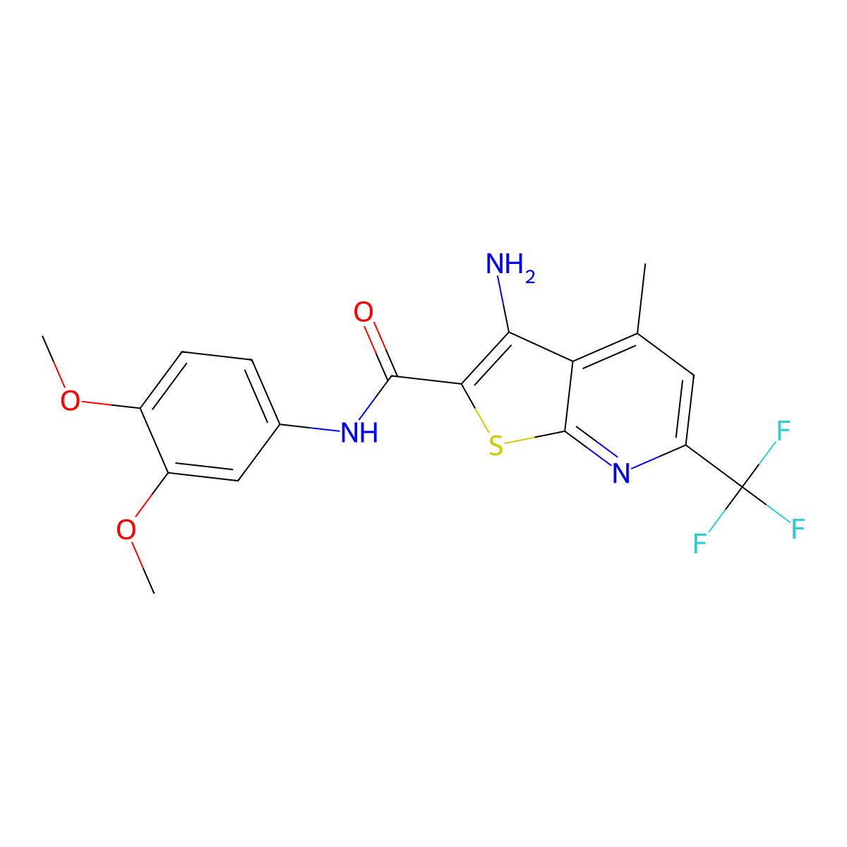 3-amino-N-(3,4-dimethoxyphenyl)-4-methyl-6-(trifluoromethyl)thieno[2,3-b]pyridine-2-carboxamide molecular structure, CAS 444931-09-3