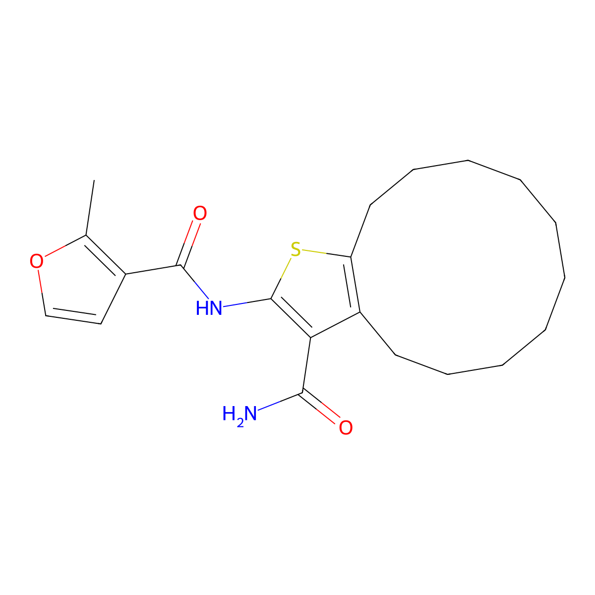 N-(3-carbamoyl-4,5,6,7,8,9,10,11,12,13-decahydrocyclododeca[b]thiophen-2-yl)-2-methylfuran-3-carboxamide molecular structure, CAS 444931-11-7