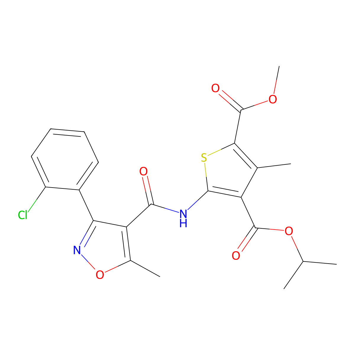 4-Isopropyl 2-methyl 5-({[3-(2-chlorophenyl)-5-methyl-4-isoxazolyl]carbonyl}amino)-3-methyl-2,4-thiophenedicarboxylate molecular structure, CAS 444931-23-1