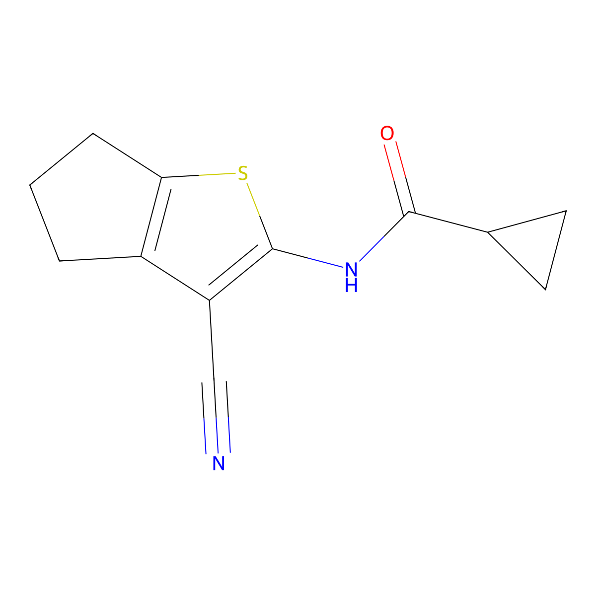 N-(3-cyano-5,6-dihydro-4H-cyclopenta[b]thiophen-2-yl)cyclopropanecarboxamide molecular structure, CAS 444931-51-5