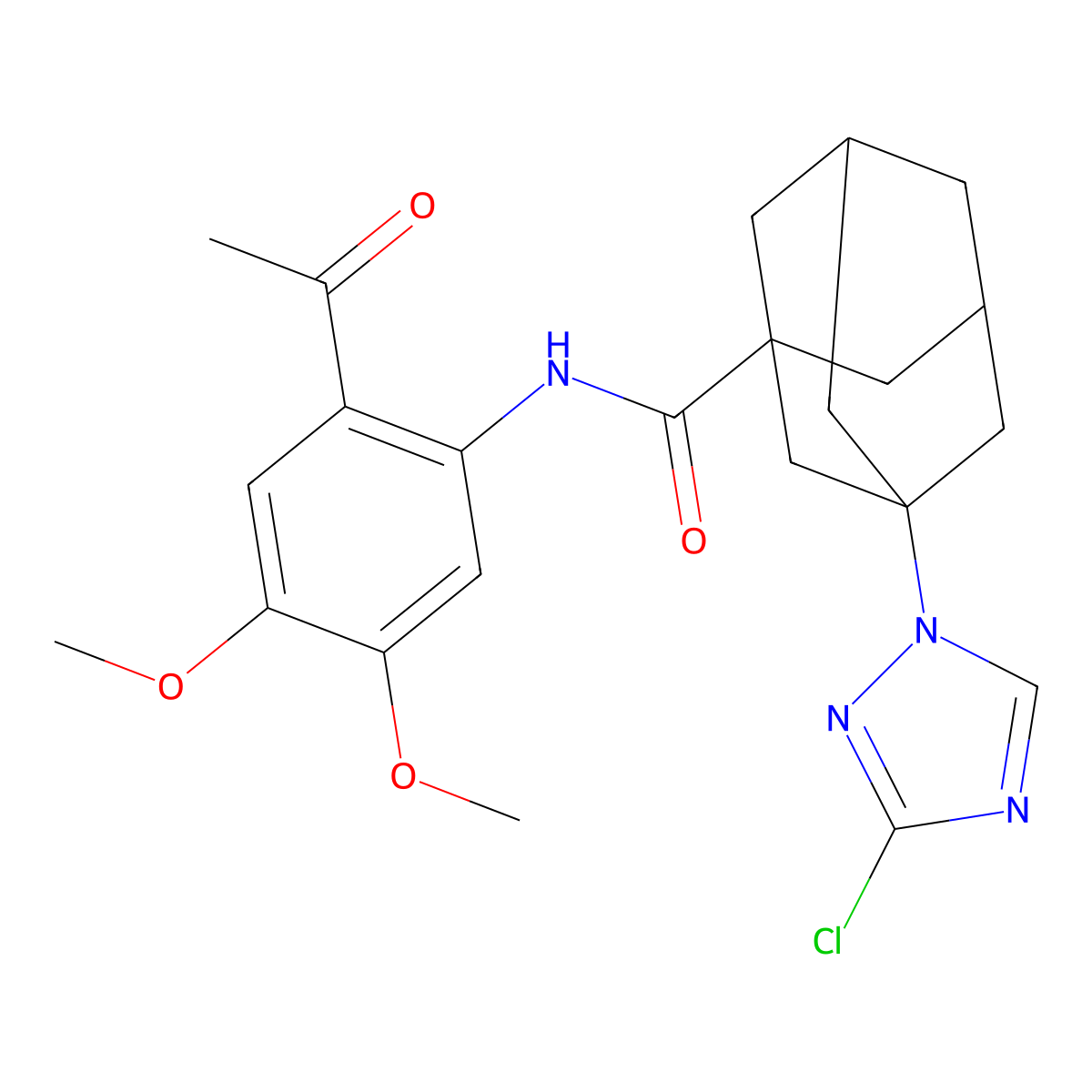 N-(2-acetyl-4,5-dimethoxyphenyl)-3-(3-chloro-1,2,4-triazol-1-yl)adamantane-1-carboxamide molecular structure, CAS 444931-53-7