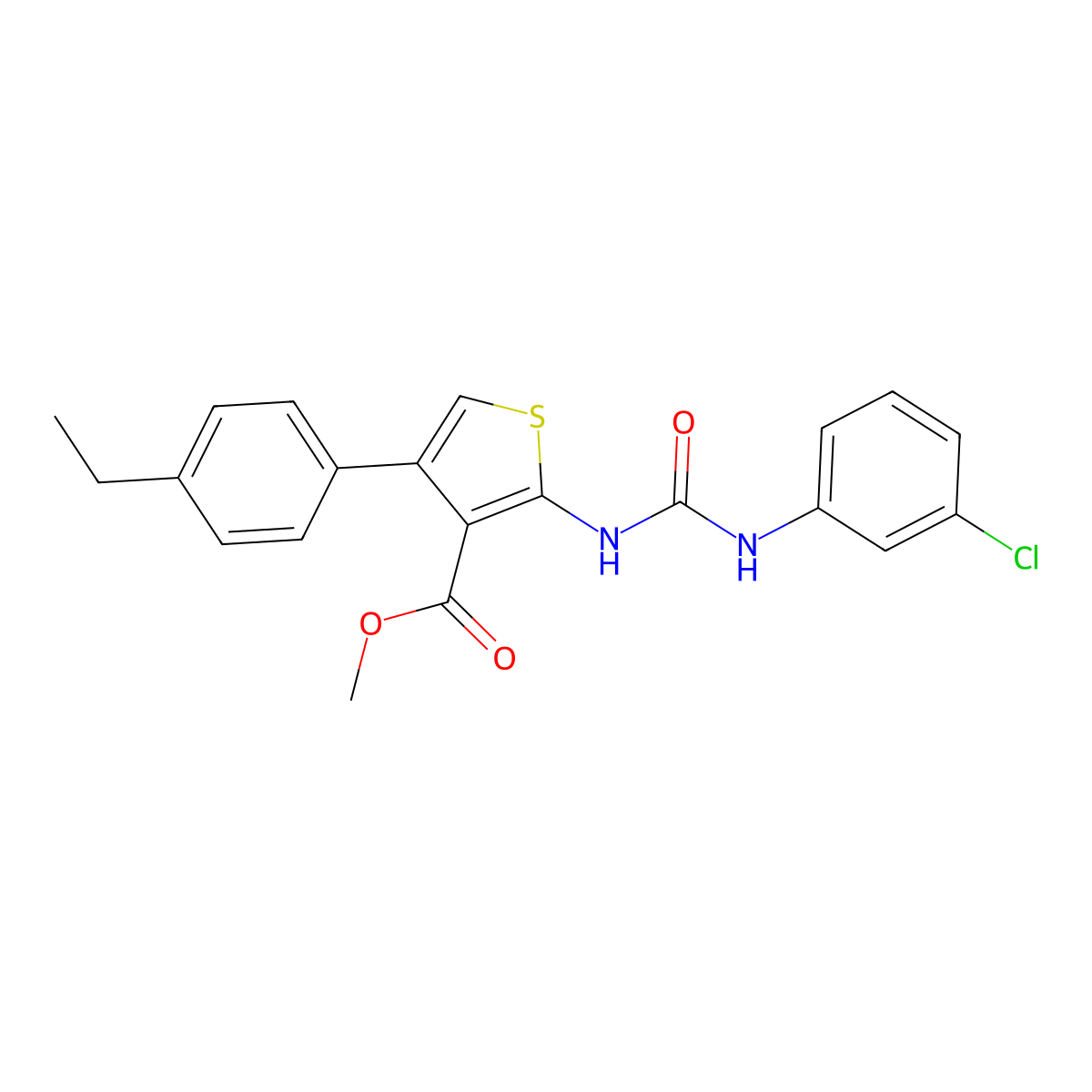 Methyl 2-[(3-chlorophenyl)carbamoylamino]-4-(4-ethylphenyl)thiophene-3-carboxylate molecular structure, CAS 444931-69-5