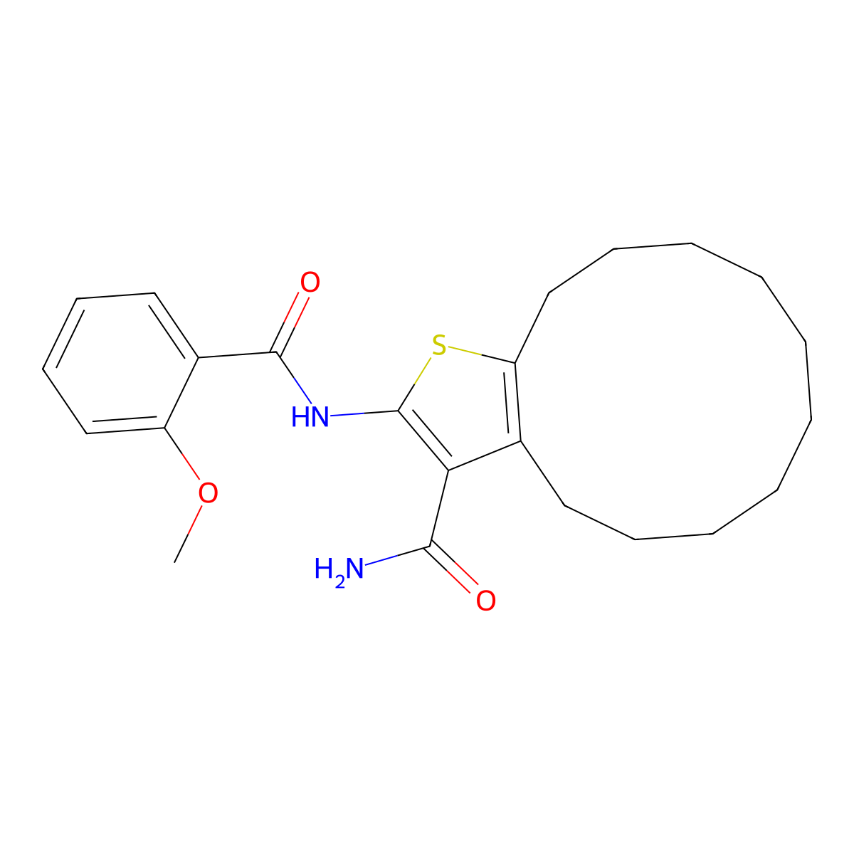 2-[(2-Methoxybenzoyl)amino]-4,5,6,7,8,9,10,11,12,13-decahydrocyclododeca[b]thiophene-3-carboxamide molecular structure, CAS 444931-75-3