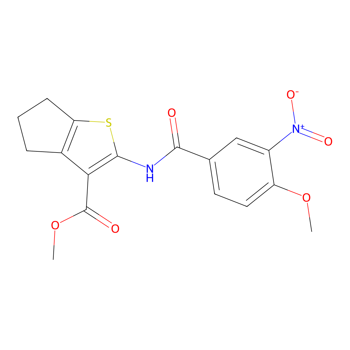 methyl 2-[(4-methoxy-3-nitrobenzoyl)amino]-5,6-dihydro-4H-cyclopenta[b]thiophene-3-carboxylate molecular structure, CAS 444931-91-3