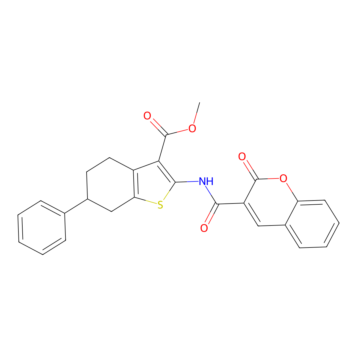 methyl 2-{[(2-oxo-2H-chromen-3-yl)carbonyl]amino}-6-phenyl-4,5,6,7-tetrahydro-1-benzothiophene-3-carboxylate molecular structure, CAS 444931-96-8
