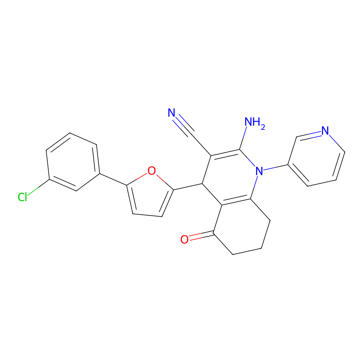 2-Amino-4-[5-(3-chlorophenyl)furan-2-yl]-5-oxo-1-pyridin-3-yl-4,6,7,8-tetrahydroquinoline-3-carbonitrile molecular structure, CAS 444931-99-1