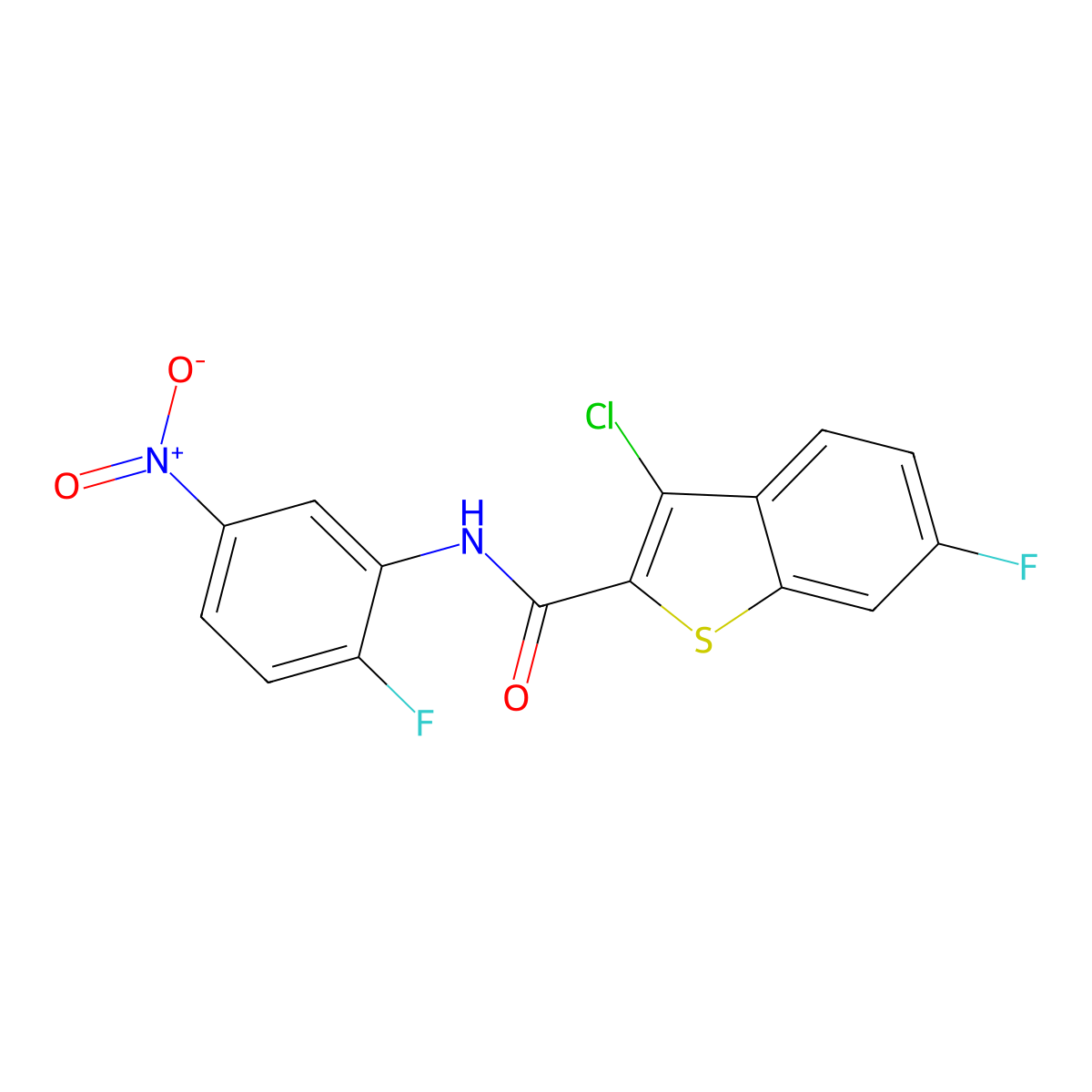 3-chloro-6-fluoro-N-{2-fluoro-5-nitrophenyl}-1-benzothiophene-2-carboxamide molecular structure, CAS 444932-04-1