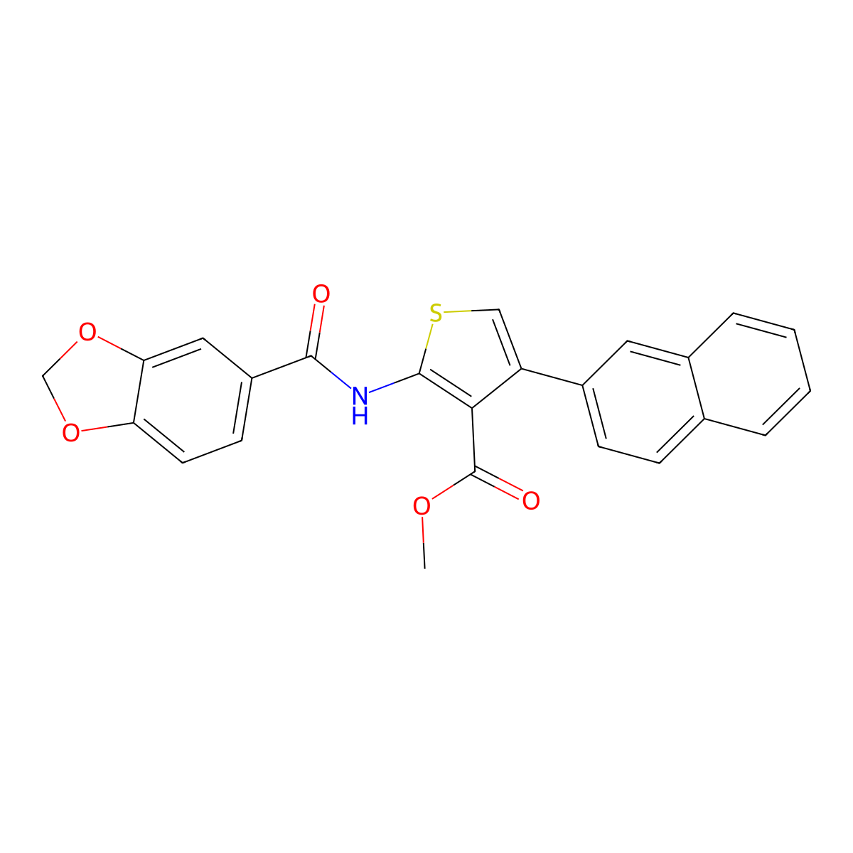 Methyl 2-(1,3-benzodioxole-5-carbonylamino)-4-naphthalen-2-ylthiophene-3-carboxylate molecular structure, CAS 444932-06-3