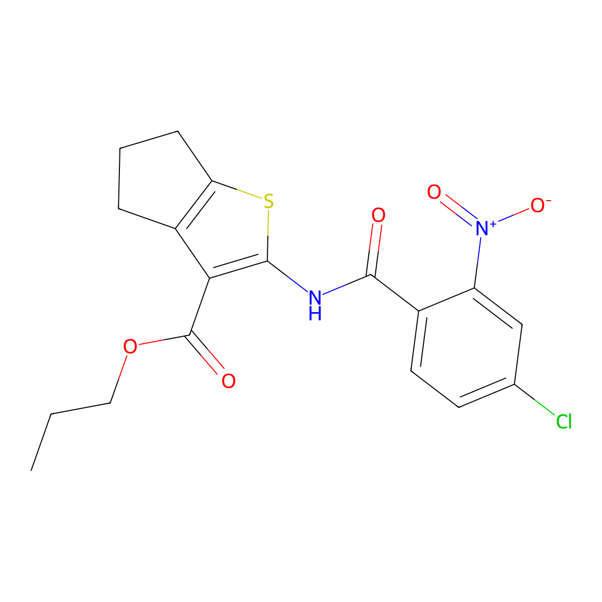 propyl 2-[(4-chloro-2-nitrobenzoyl)amino]-5,6-dihydro-4H-cyclopenta[b]thiophene-3-carboxylate molecular structure, CAS 444932-07-4