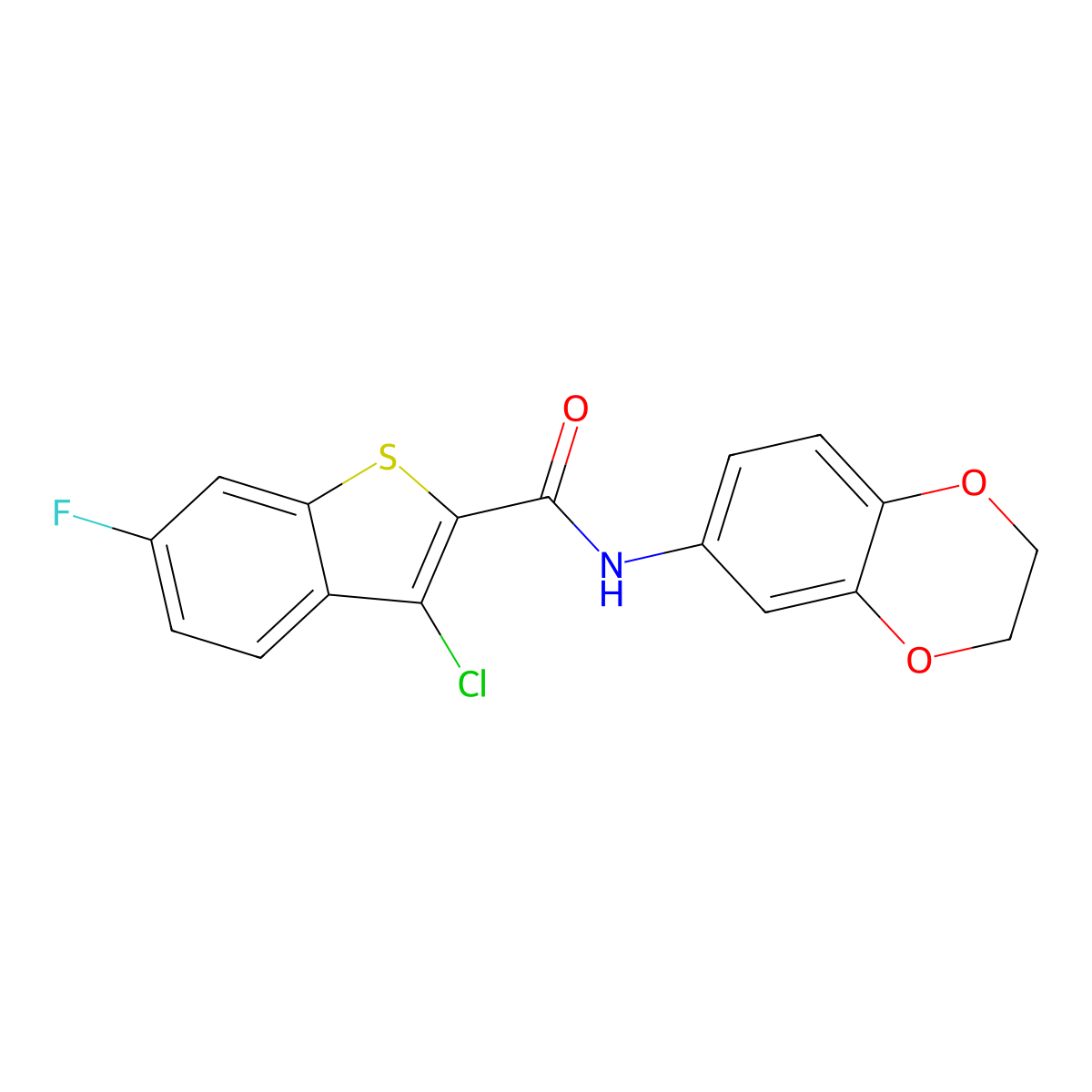 3-chloro-N-(2,3-dihydro-1,4-benzodioxin-6-yl)-6-fluoro-1-benzothiophene-2-carboxamide molecular structure, CAS 444932-18-7