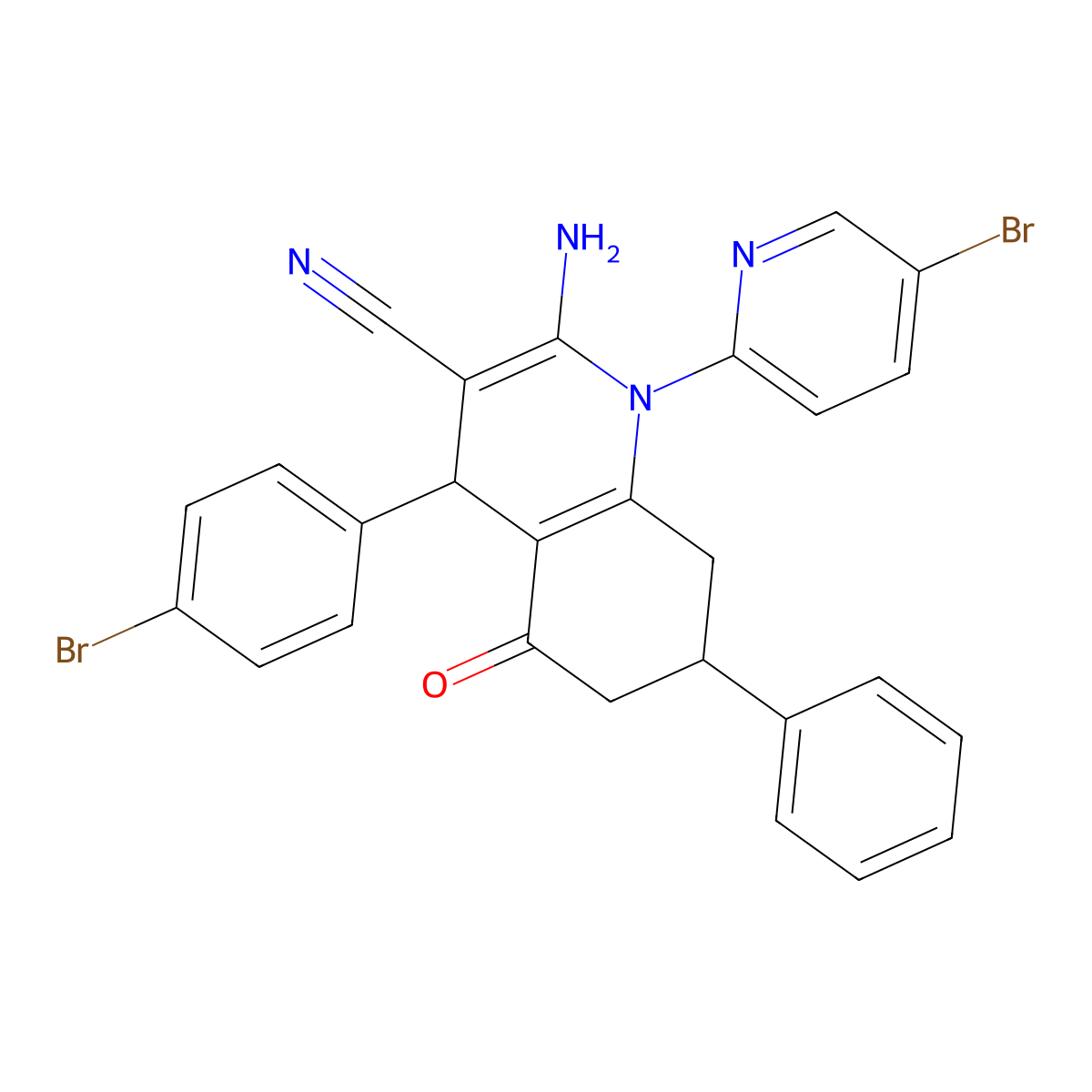 2-Amino-4-(4-bromophenyl)-1-(5-bromo-2-pyridinyl)-5-oxo-7-phenyl-1,4,5,6,7,8-hexahydro-3-quinolinecarbonitrile molecular structure, CAS 444932-20-1