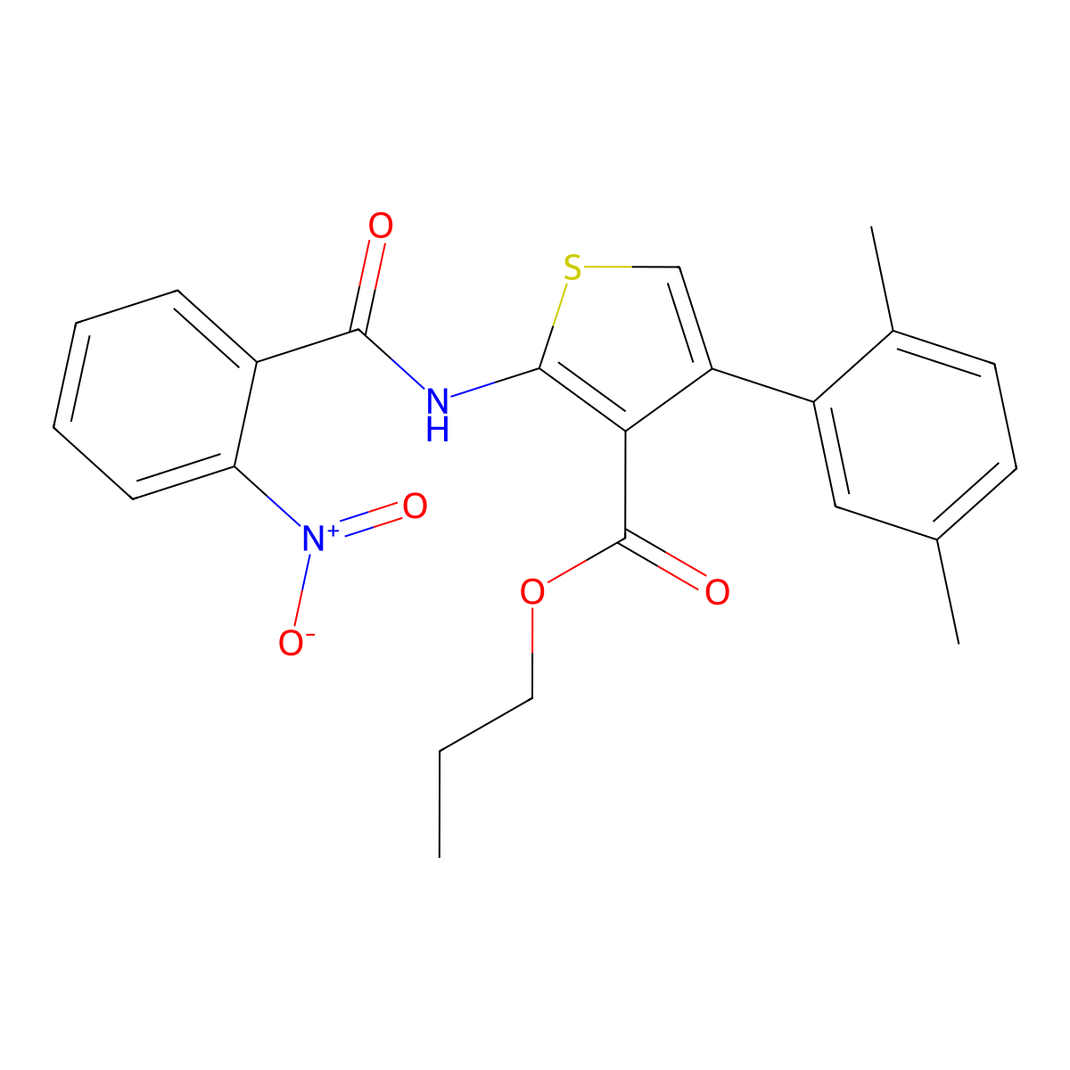 Propyl 4-(2,5-dimethylphenyl)-2-[(2-nitrobenzoyl)amino]thiophene-3-carboxylate molecular structure, CAS 444932-25-6