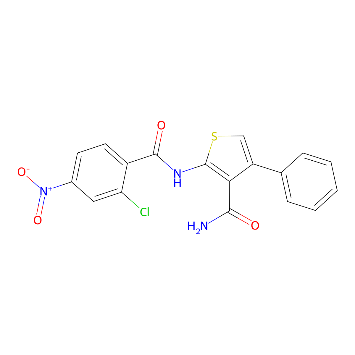 2-[(2-Chloro-4-nitrobenzoyl)amino]-4-phenylthiophene-3-carboxamide molecular structure, CAS 444932-27-8
